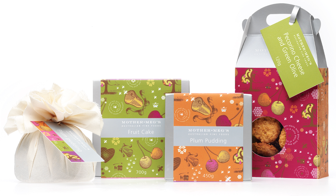Mother Meg's festive packs with bells and cherries