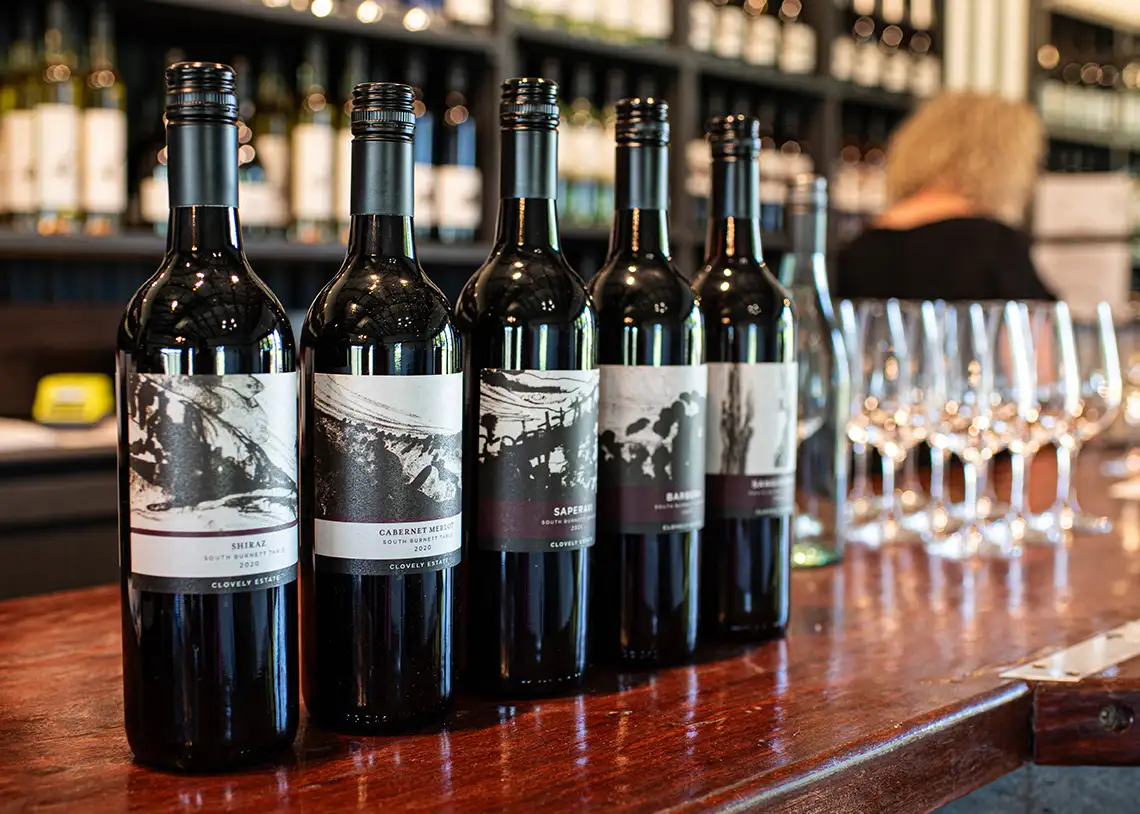 Clovely Estate Cellar Door tasting bottles
